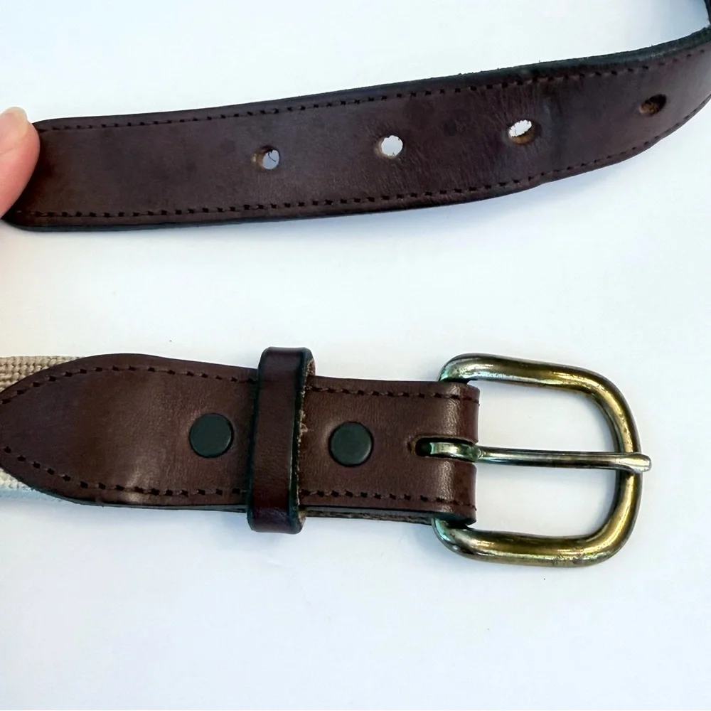 Needlepoint hand stitched vintage belts with solid brass buckles